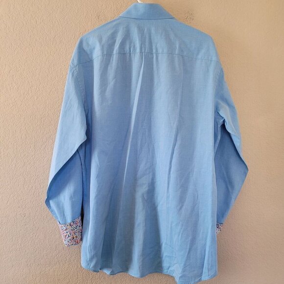 Massuto Mens Blue Royal Long Sleeve Shirt Size Xlarge 100% Cotton Contrast Cuff - Picture 8 of 8